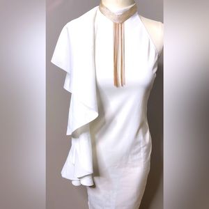 Sexy One Shoulder  Dress with Cascading Ruffled Sleeve